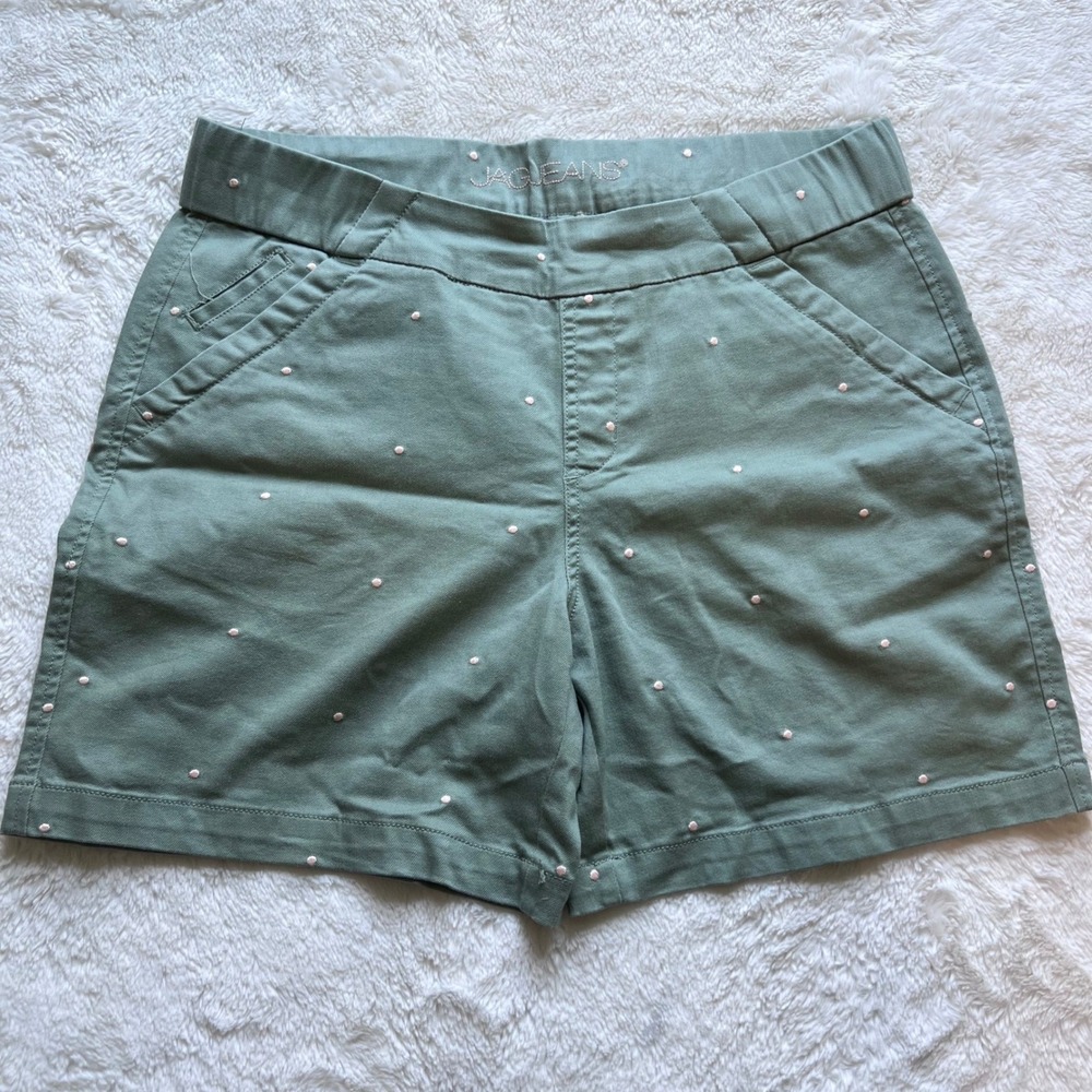 JAG Womens Classic Fit Sage Green Pink Polka Dot Embroidered Shorts Size 12/31